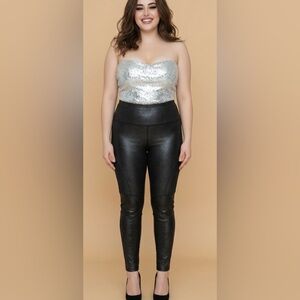 SPANX Plus High-Waist Faux Leather look pull on Leggings - Black size 2X